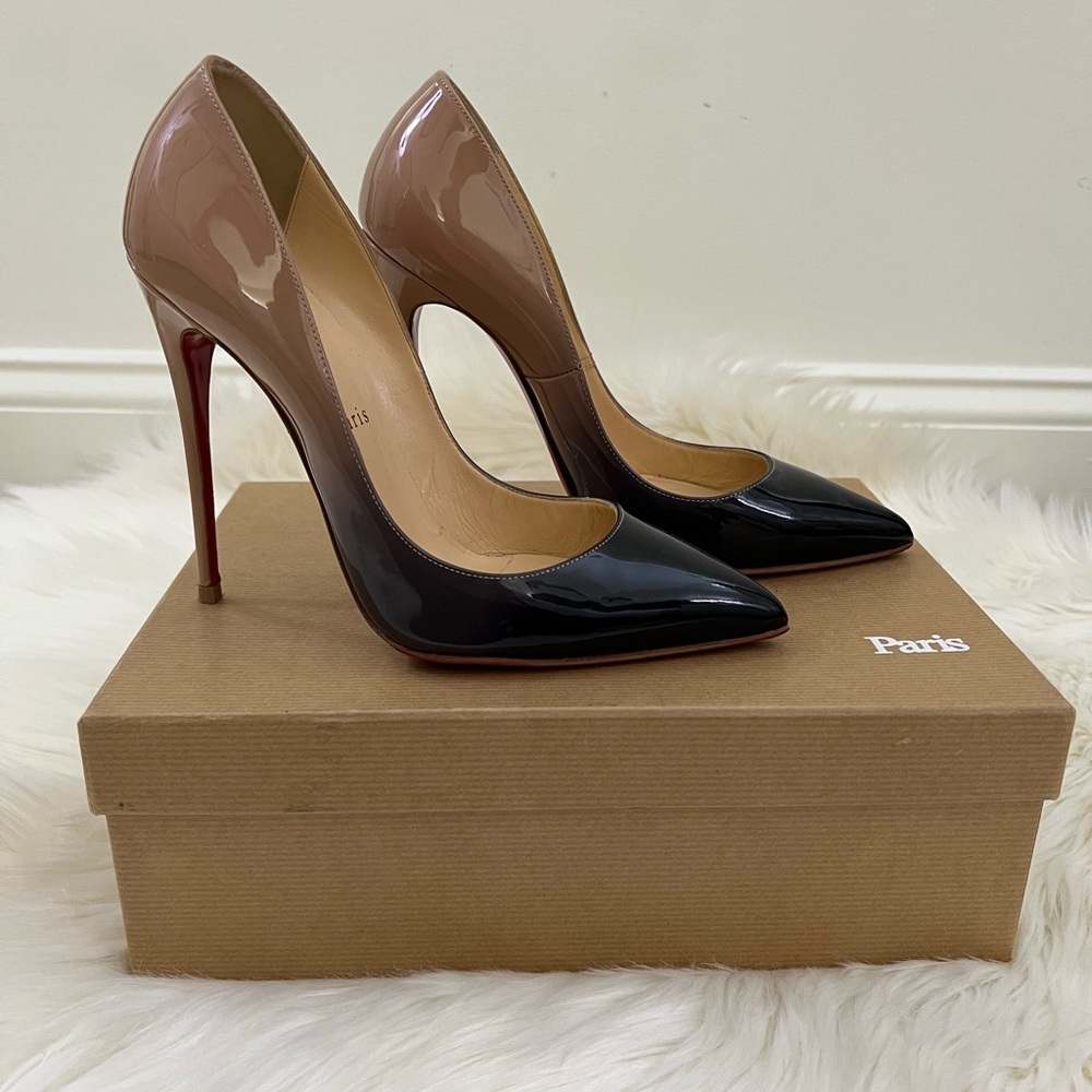 Christian Louboutin Pigalle Follies 120mm Patent Degrade Ombre Black/Nude 38.5
